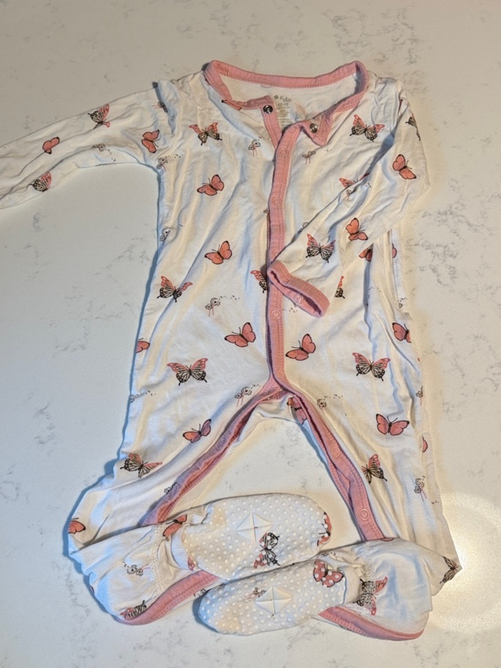 Bamboo Footie in Butterfly print with sole grips